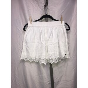 Roxy White Eyelet Embroidered Beach Shorts Women's S/P CH Elastic Waist